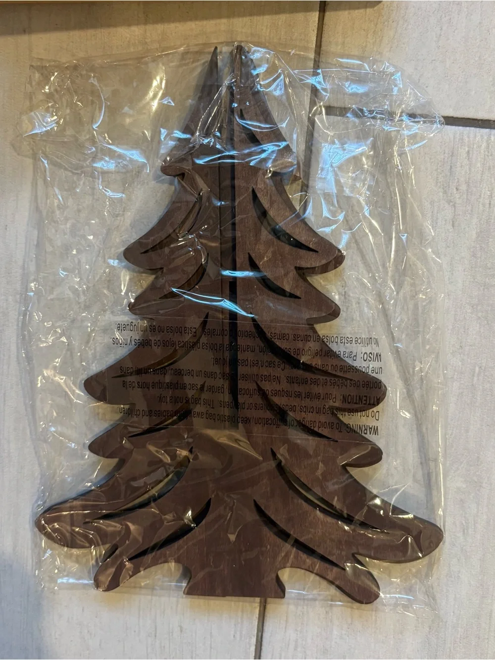 Crate & Barrel Small Wooden Christmas Tree Holiday Decoration Laser Cut 3D Brown